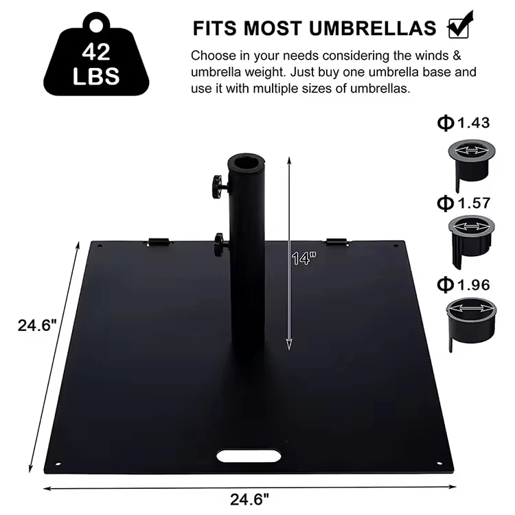 JH-Mech Custom Square Steel Plate Stand Heavy Duty Stand Weight Pre-filled Outdoor Market Patio Umbrella Bases