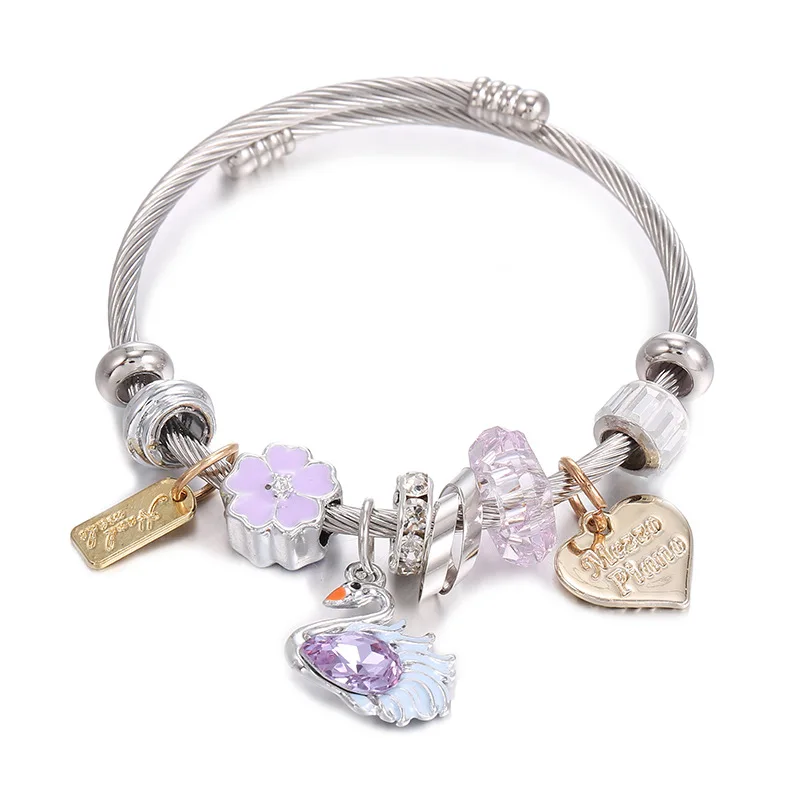 DIY stainless steel charm bracelet  star  Love Crown pony Beads Bracelets jewelry  accessories wholesale for women girls