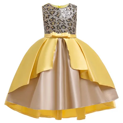 2020 elegant Wedding dress girls leopard sequins princess dress children party catwalk baby kids evening gown dress