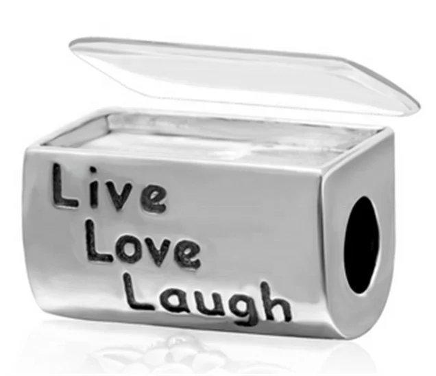 DIY Custom Solid 925 Sterling silver Charm Engraved Live Laugh Love Bead Photo Frame Jewelry