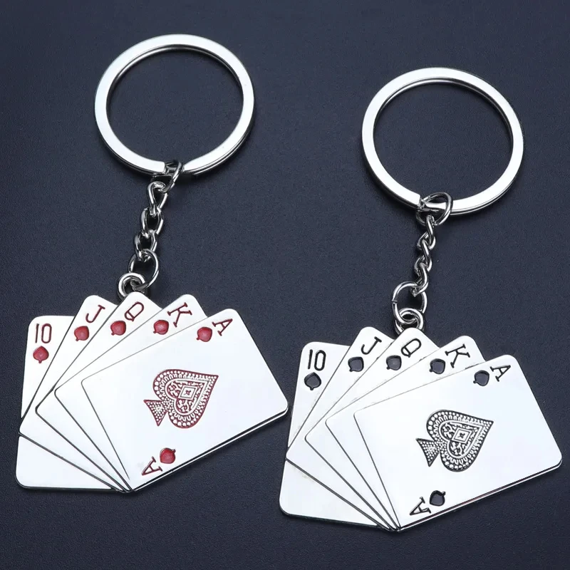 Custom Wholesale Vintage Dice Poker Pendant Ornament Car Keyring Gift Stainless Metal Poker Keychain