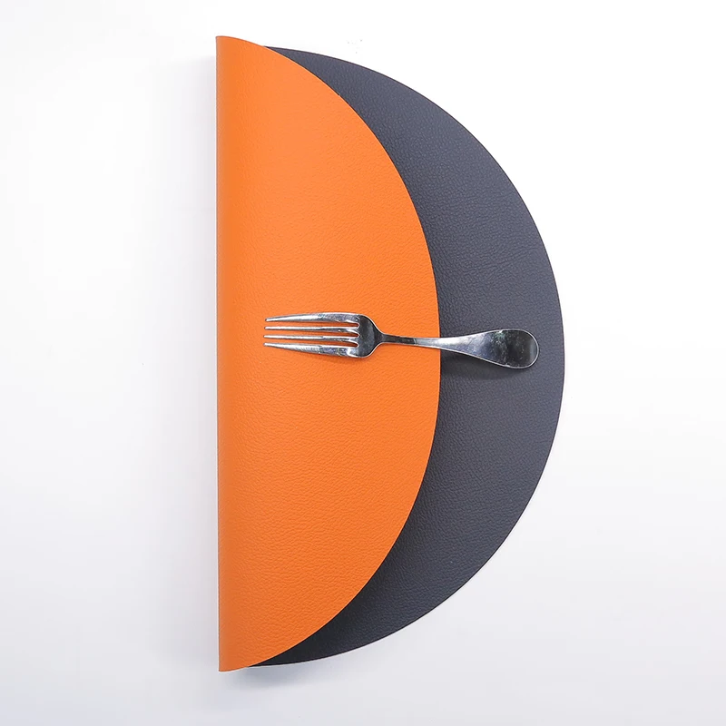 Tabletex hot sale environmentally doubt sides leather anti-slip PU round western placemat