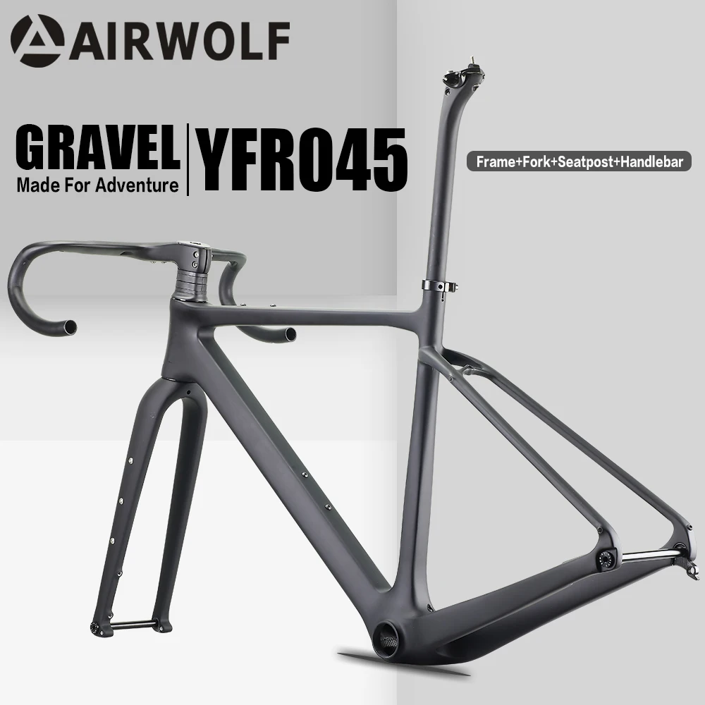 AIRWOLF YFR045 Gravel Bike Carbon Frame Disc Brake Full Internal Cable Routing Carbon Road Bike Frameset 700C Gravel Bike Frame