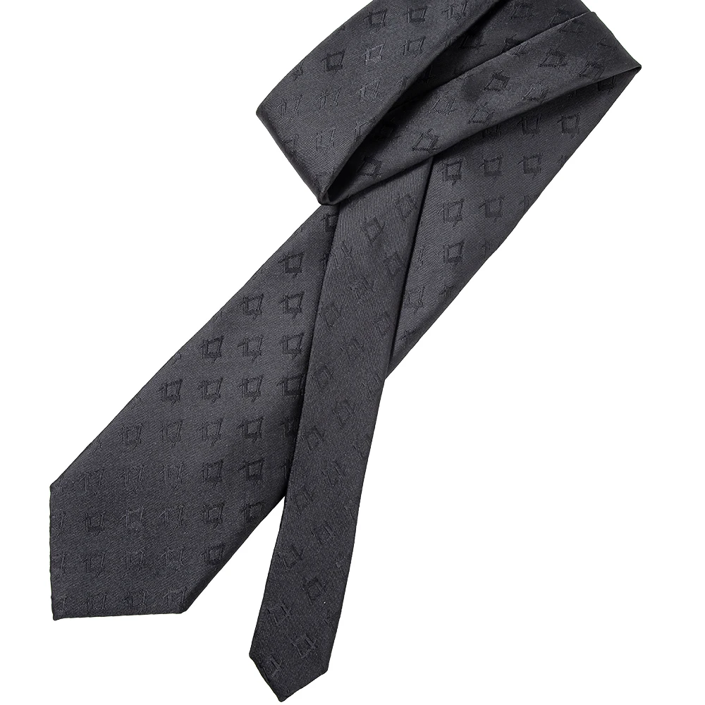 Custom-Made Black Square & Compass Design Polyester Neck Ties Masonic Regalia for Masons Mens Gift Tie