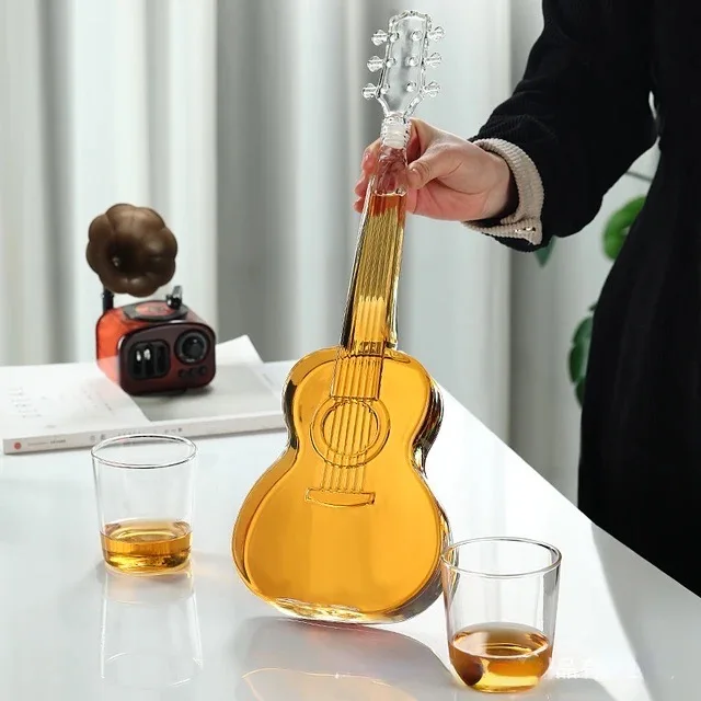 High Borosilicate Glass Wine Bottle Guitar Violin Decanter Wine Set Thickened Transparent Craft Decanter Bottle Decoration