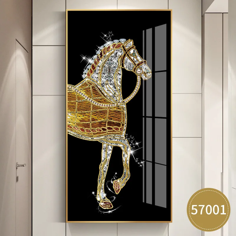 Modern Home Decor Luxury Crystal Porcelain Diamond Animal Horse artwork Wall Decoration High Quality Picture Wall Hanging