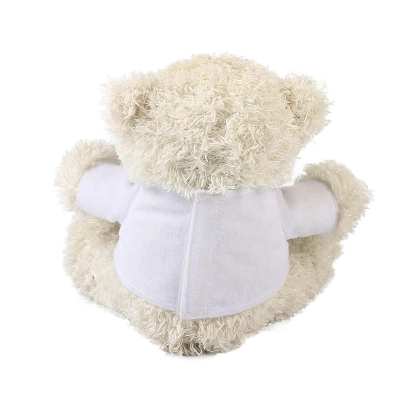 Small cute white teddy bear plush toy with white T-shirt