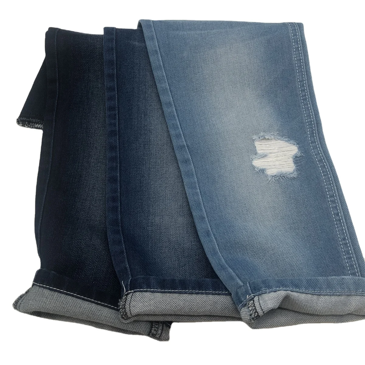 
8,2 унций, Тканое джинсовое полотно цвета индиго, аналогичное трикотажной джинсовой ткани 