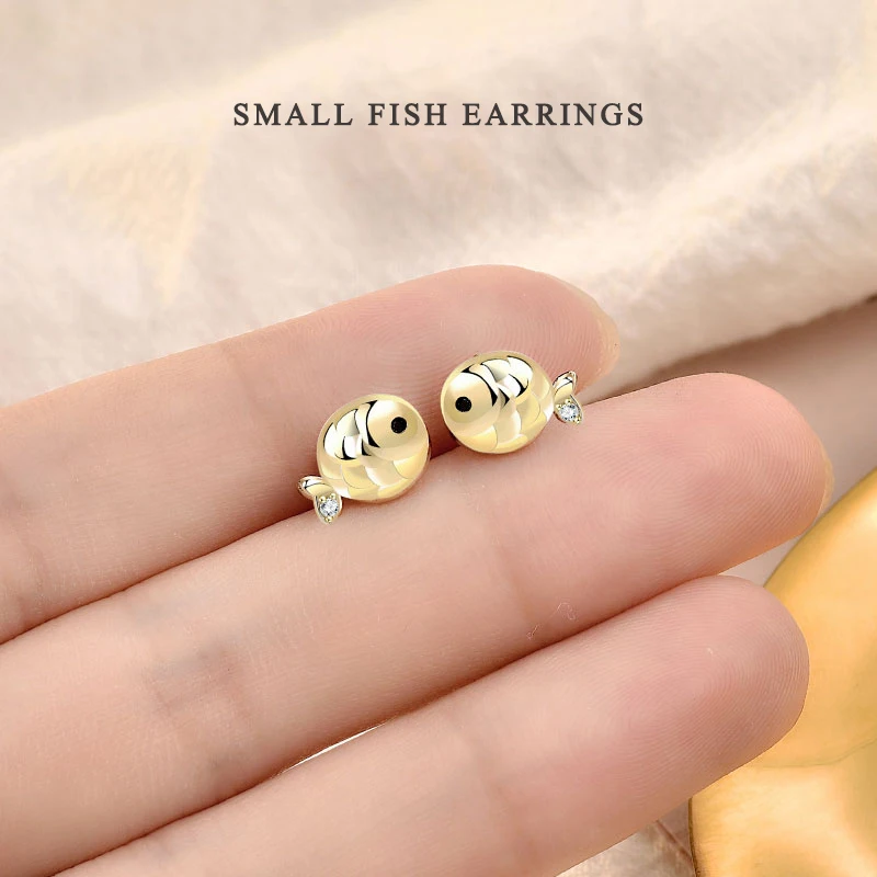 Factory Wholesale S925 Sterling Silver Rhodium Plated Pendant Gemstone Lovely Little Fish Stud Earrings for Girls Party Gift