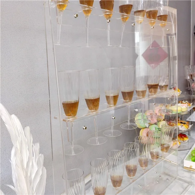 Factory Wholesale Supplies Clear Acrylic Champagne Wall Glass  Holder Display Stand  For Wedding Decoration