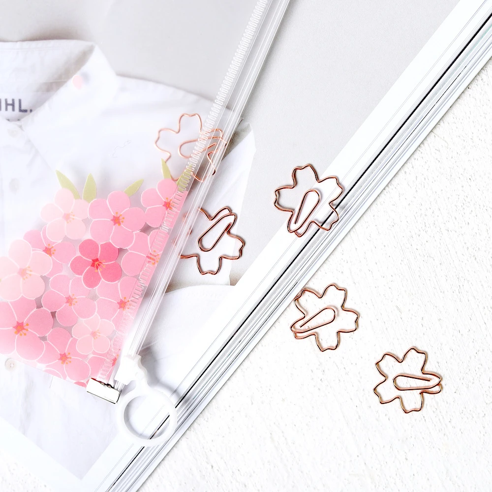 Joytop Promotional Custom Rose Gold Metal Sakura Cherry Blossom Flower Paper Clips