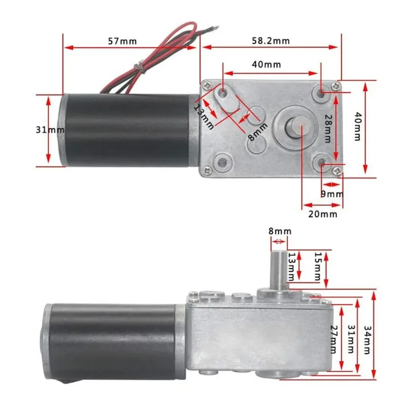 5840-31ZY Worm Gear Motor DC 12V/24V 7RPM~470RPM Speed Adjustable DC Gear Motor Miniature Small Motor High Torque High Power 5.0