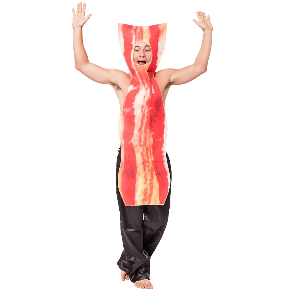 Crujiente tocino franja  Disfraz para Halloween unisex hombres y mujeres Desayuno Alimentos Suit food bacon costume mascot