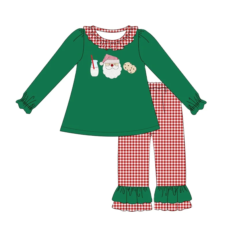 hot sale kids winter clothes Santa cookie  milk applique children cotton shirt with stripe pants Christmas outfits