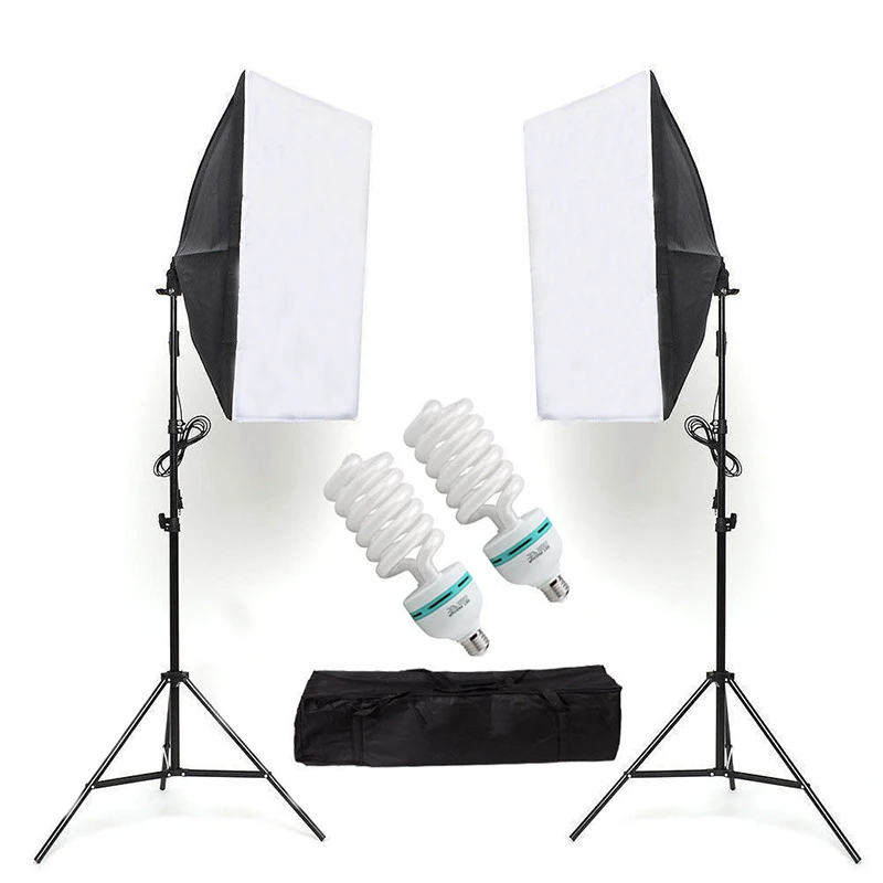 
Softbox Lighting Kit 50x70cm Photography Continuous light box Softbox With 2PCS 85W E27 Socket Lighting Bulbs for Photo Studio 