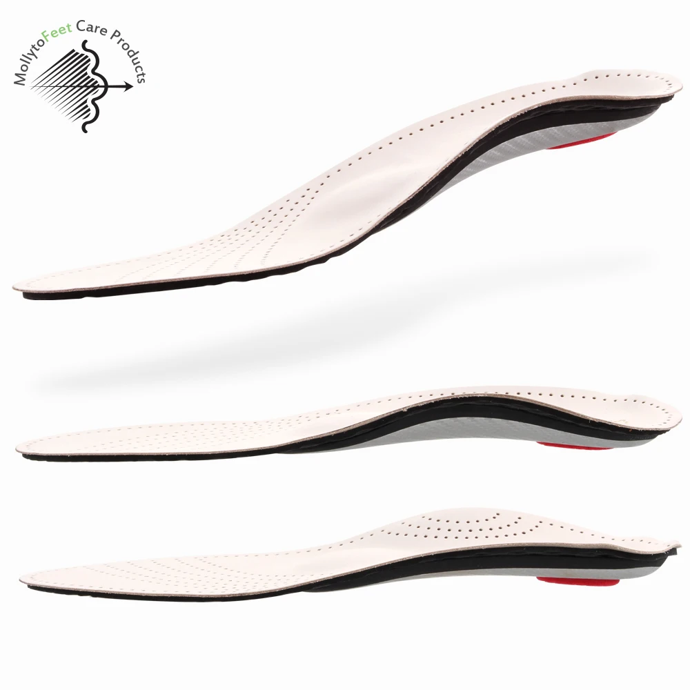 Factory Wholesale Breathable Cushioning Pressure Genuine Leather Cowhide orthotic Support Insoles