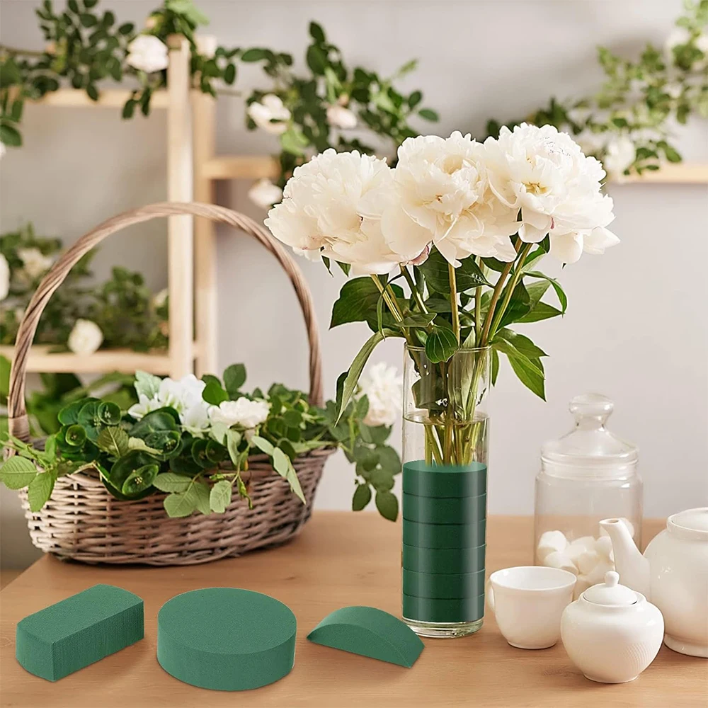 INUNION Green Dry/Wet Round Floral Foam Blocks for Fresh and Artificial Flowers