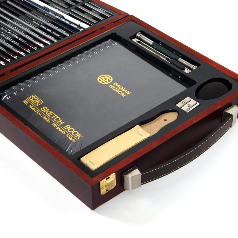 New Product Hot Sale 38pcs Deluxe Mega Sketching Pencil and Drawing Set in Wooden Box