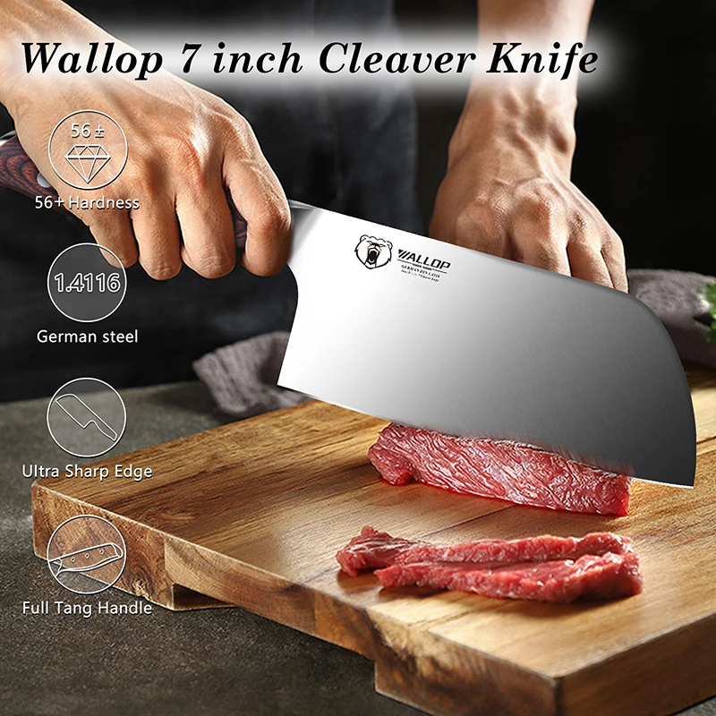 Wallop 7 Inch German 1.4116 Stainless Steel Chopper Knife China Kitchen Meat Cleaver Knife With Pakka Wood Handle