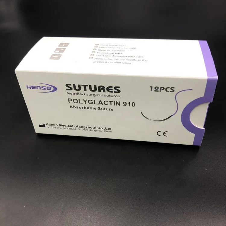 Одноразовые абсорбируемые стерильные полиглактин PGLA 910 хирургические швы с иглой Henso