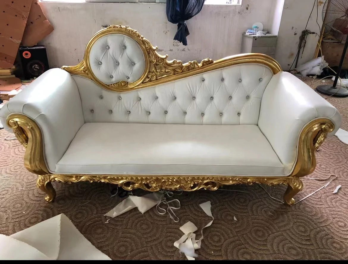 European classical home furniture gold foil wooden carved luxury counch