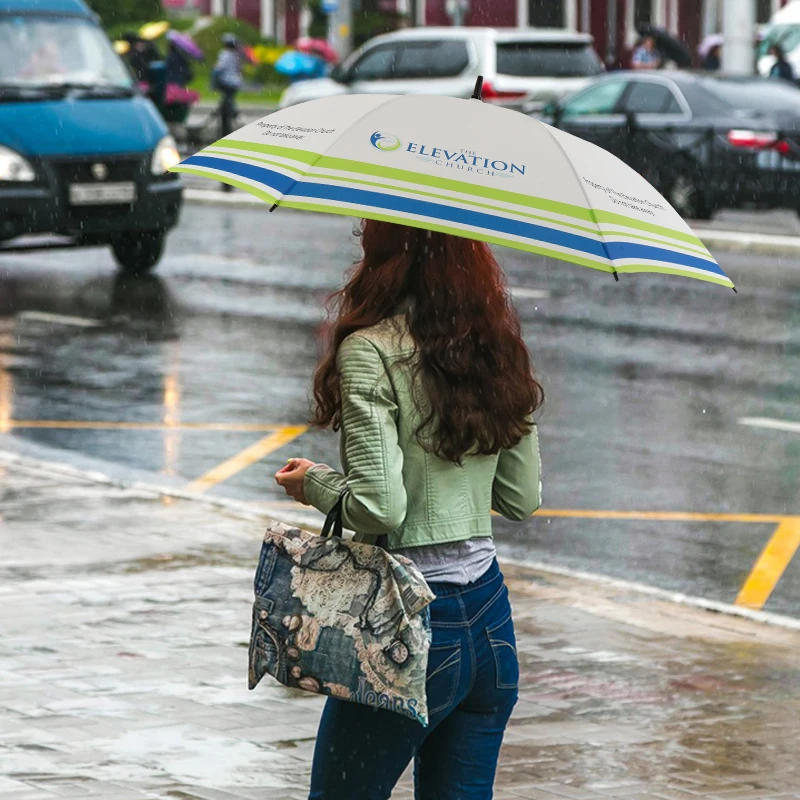 New Model High Quality Waterproof Business Golf Umbrella J Shape Rubber Handle Straight Umbrella for Sale