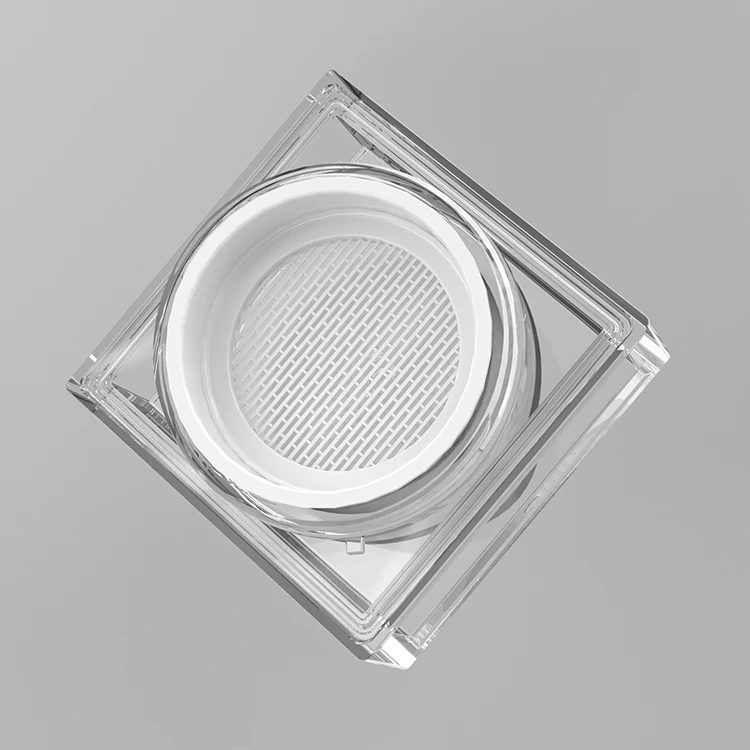 Custom Square Plastic Loose Powder Compact With Puff Jar 12.6ml Loose Compact Powder Case