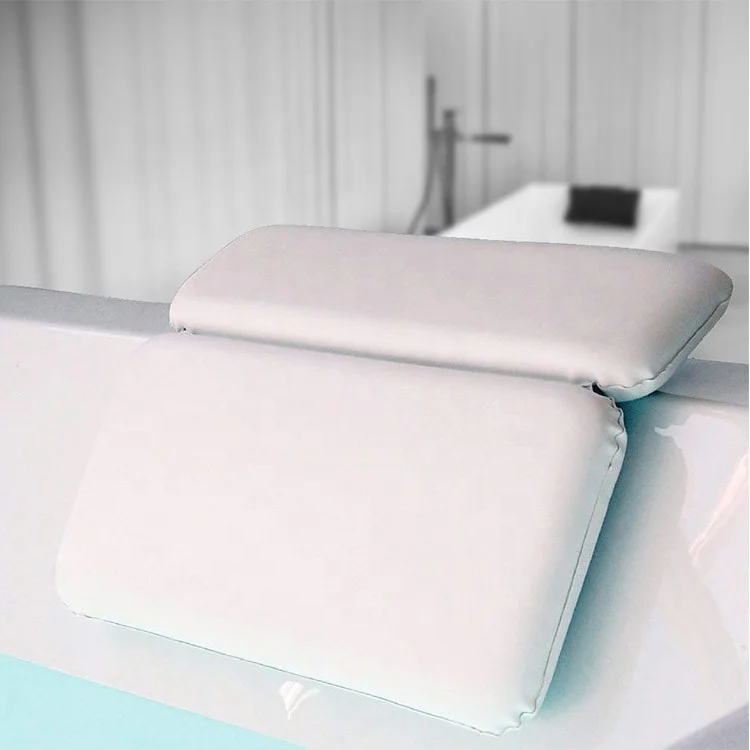 PU Spa Bath Pillow Suction Cups Bathtub Pillow Comfortable Waterproof Bath Pillow 2 Panel Design for Shoulder & Neck Support