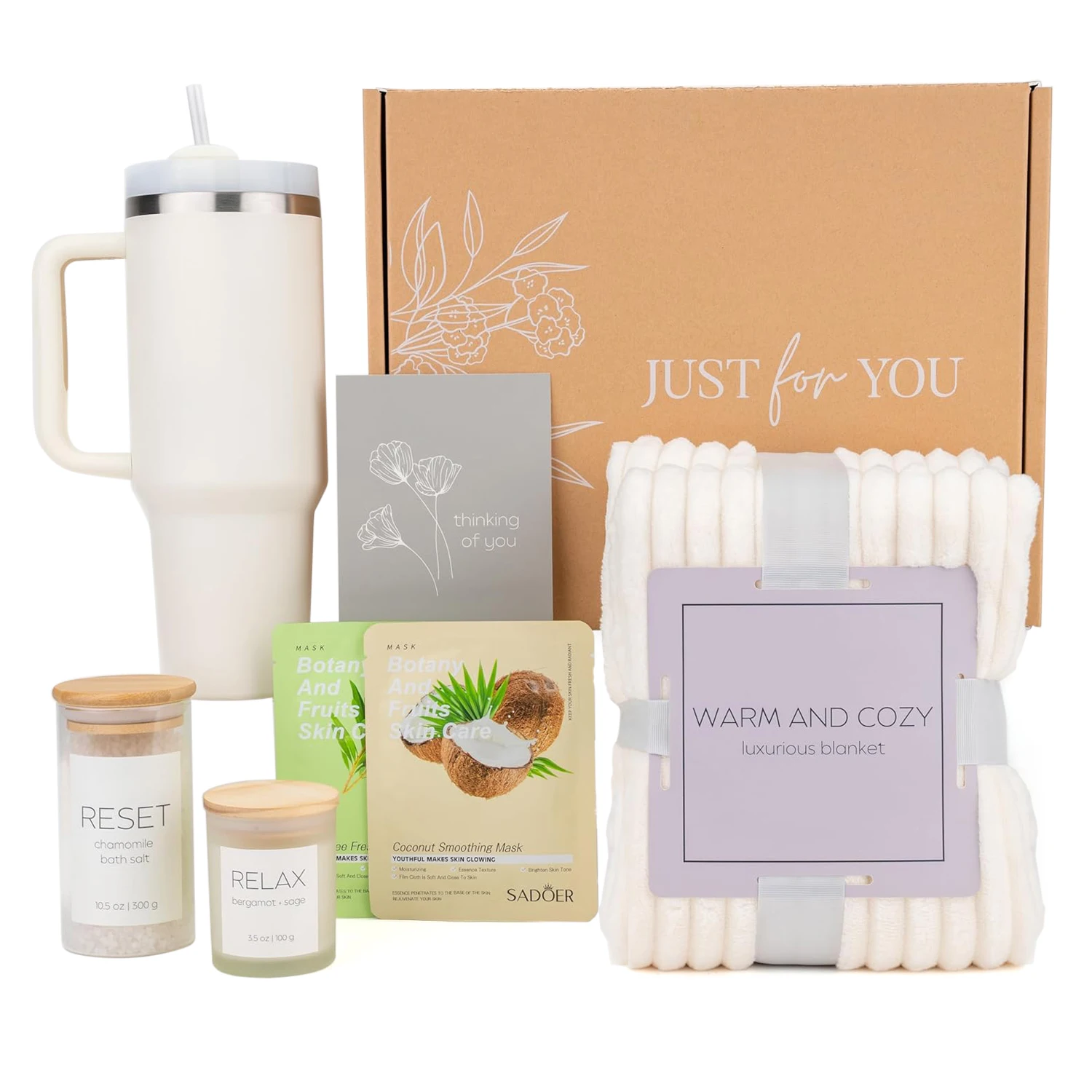 Hot Selling Women Gift Set 40oz Tumbler Blanket Face Mask Aroma Candles Birthday Custom Logo Promotional Spa Gift Set For Women