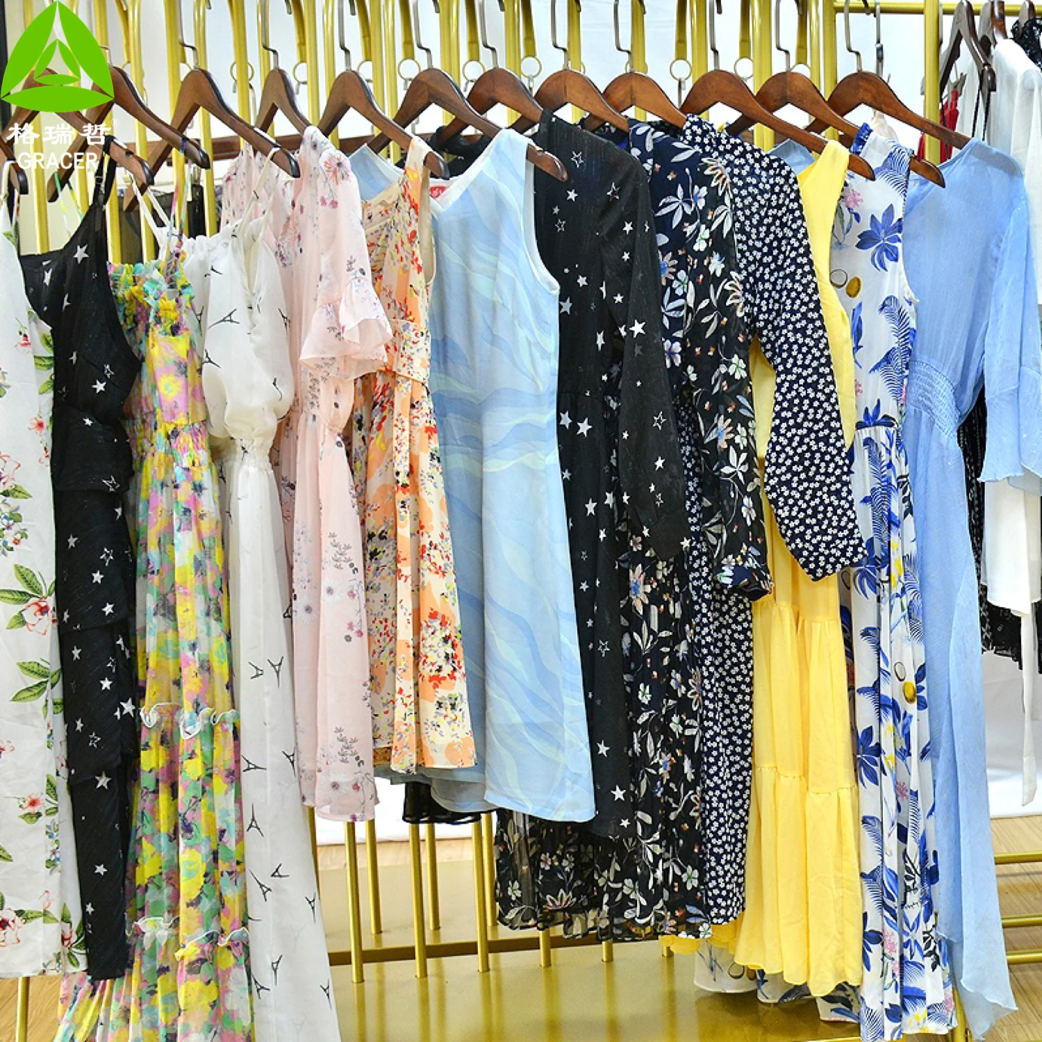 Women Used Dresses Printed Stock Woman Stock Bale Long Dress Full Sleeve Floral Casual Summer Silk for Women Adults Bundle 45KG