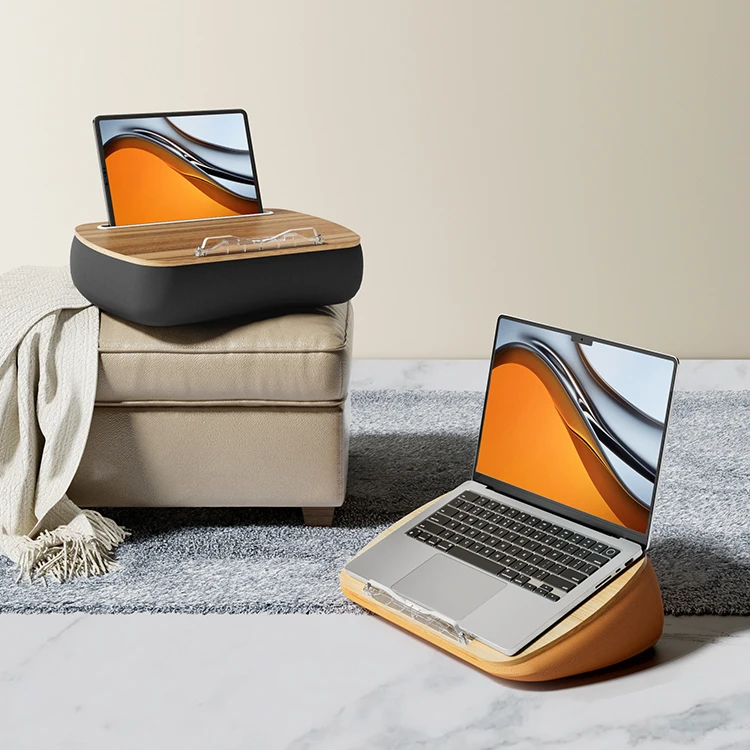 Soft Tablet Pillow Stand with Cushion Bag,Portable Laptop Stand for Bed Sofa,Wooden Lap Desk for Reading Book Stand