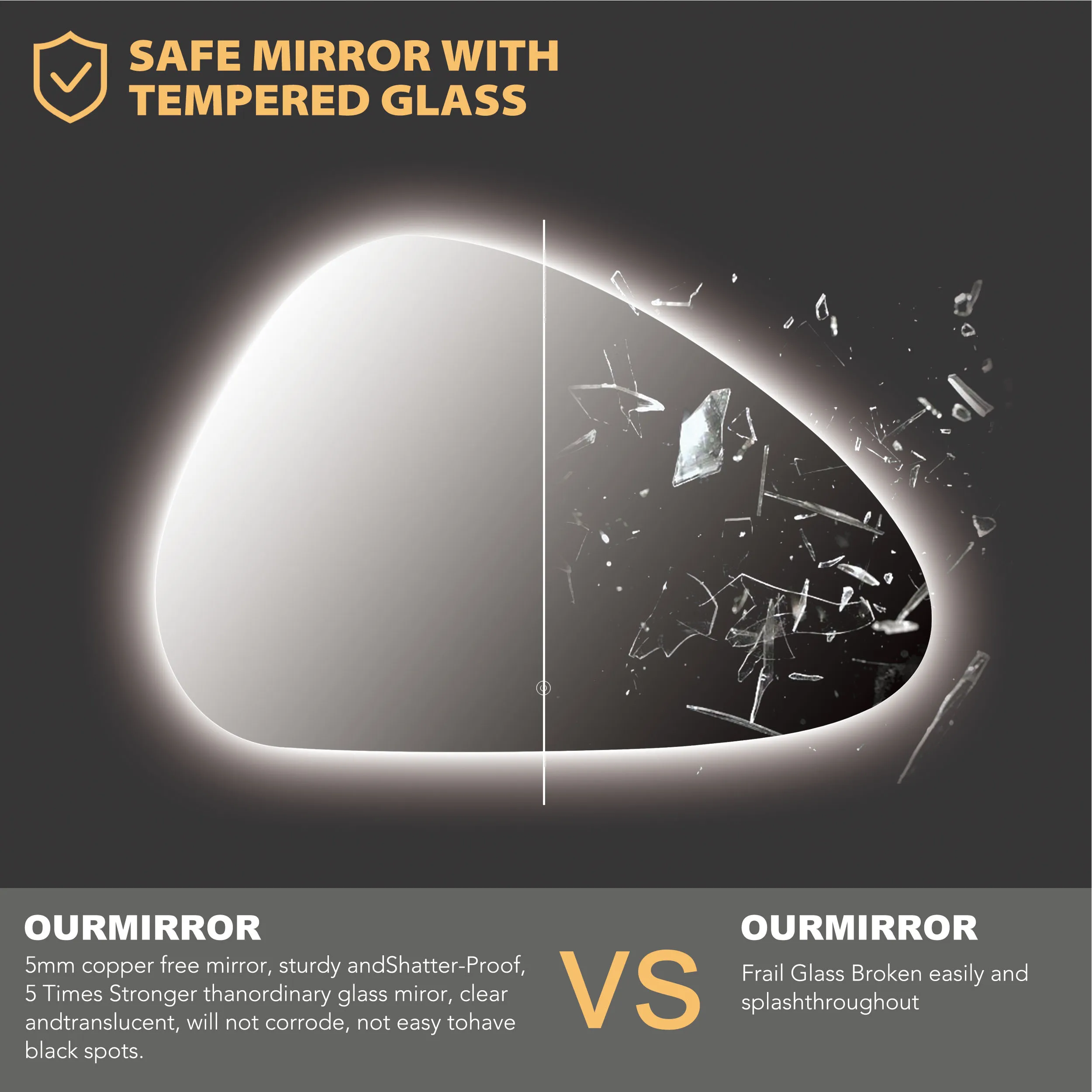 Manufacturers Smart Touch Adjustable Modern Asymmetrical Wholesale Hotel Backlit Vanity Led With Light Irregular Bathroom Mirror