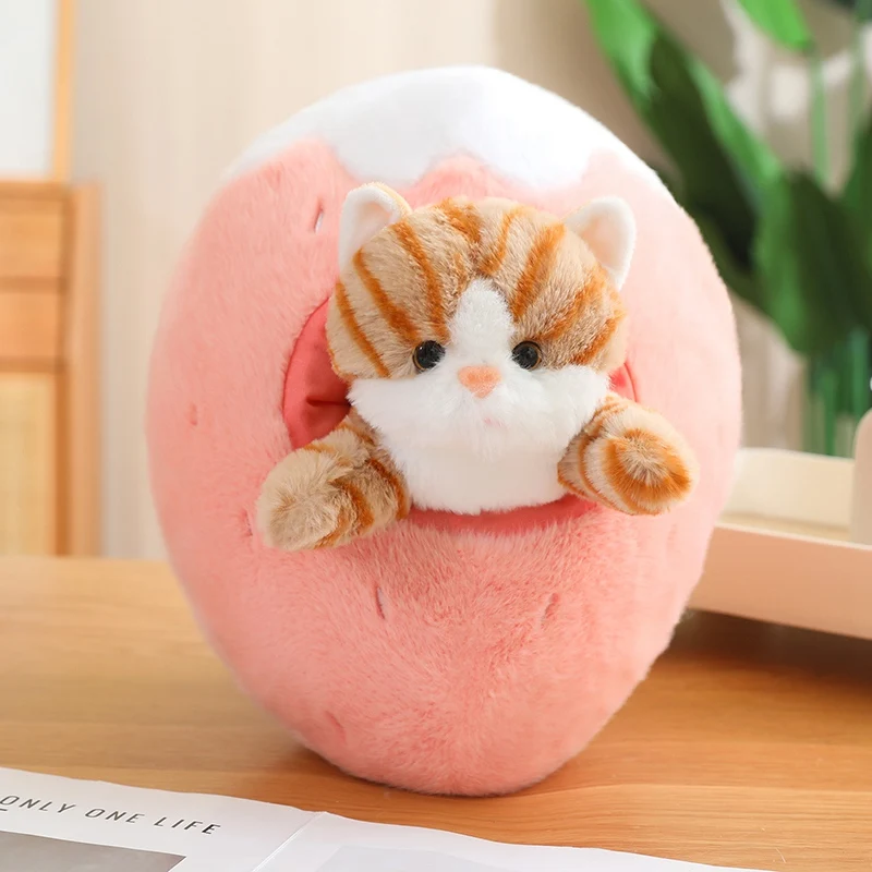 Wholesale cartoon fruit cat stuffed doll strawberry nest cat plush toy banana nest cat plush doll