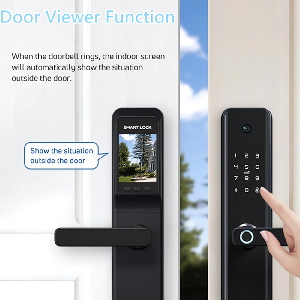 Elock ES237F oem Tuya Safety Smart Lock Wifi electronic door handle security fingerprint smart lock with Camera