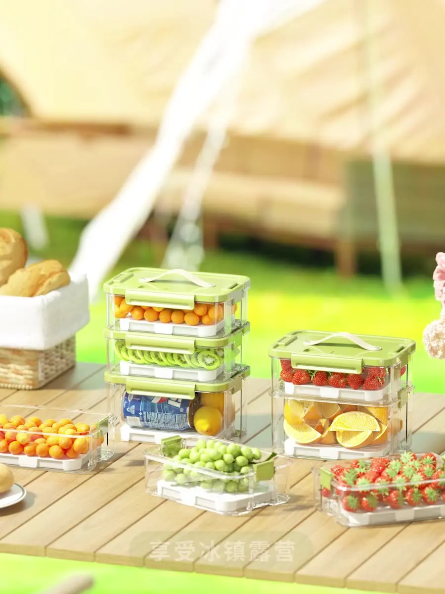 Refrigerator Drain Fresh-Keeping Box Kitchen lunch container with reusable ice pack sealed food storage container