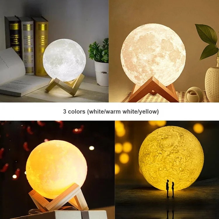 Rechargeable table ball mood lunar led night light 3d print moon lamp