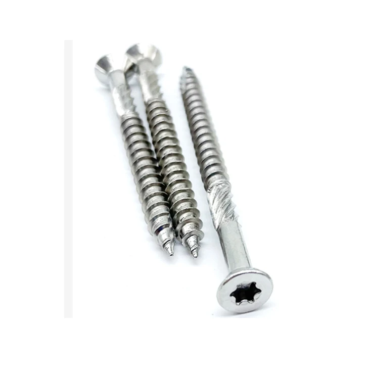 SS304 Flat Head Decking Screws with 6 Nibs and Torx T25 Knuring Type17 Flat Wood Screws Torx Deck Screw