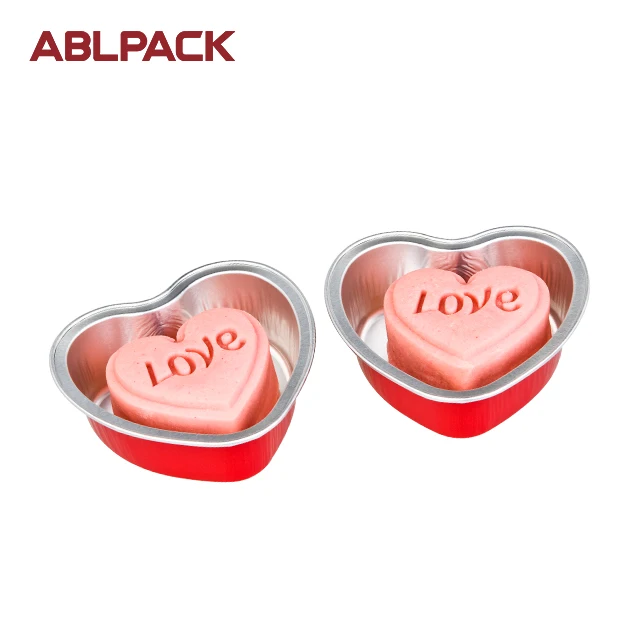 ABL PACK  55ml 1.8oz heart shape disposable Aluminium Foil cake cups container food packaging with lid