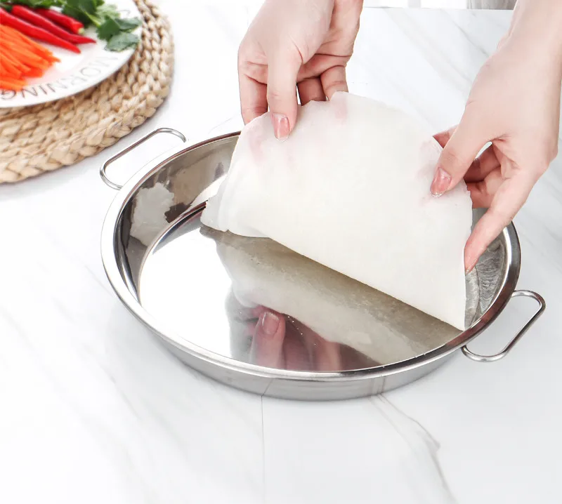 Premium stainless steel household paella baking tray with handles