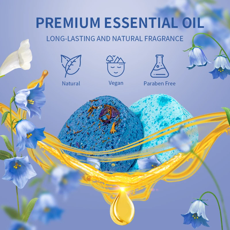 Wholesale Natural Vegan Essential Oils Organic Dried Flowers Bath Shower Bombs Eucalyptus Aromatherapy Shower Steamers Tablets
