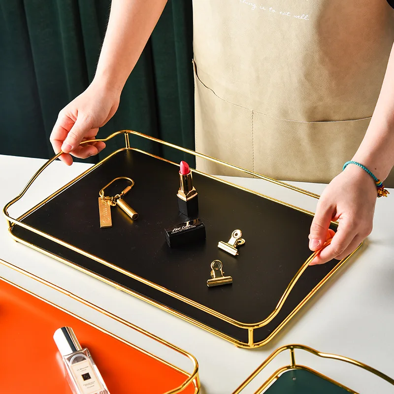 AL Modern Large Rectangle Metal Glass Gift Display Deep Serving Tray For Wedding