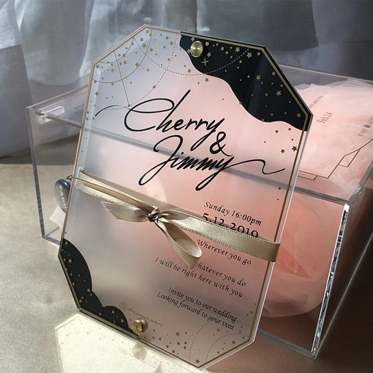 Индивидуальный Логотип Цвет Роскошные свадебные карты акриловые свадебные пригласительные карты для свадебной вечеринки