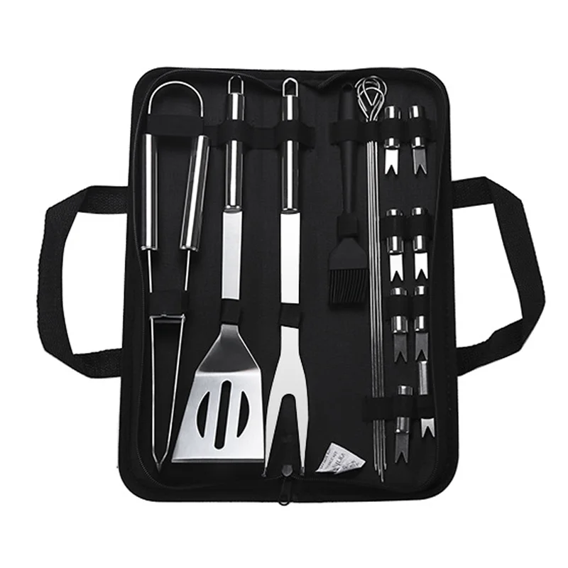 
3 5 7 9 16 18 20 pcs with Nylon Bag BBQ Cleaning Brush Tongs Corn Skewer Spatula Stainless Steel BBQ Grill Tools Set 