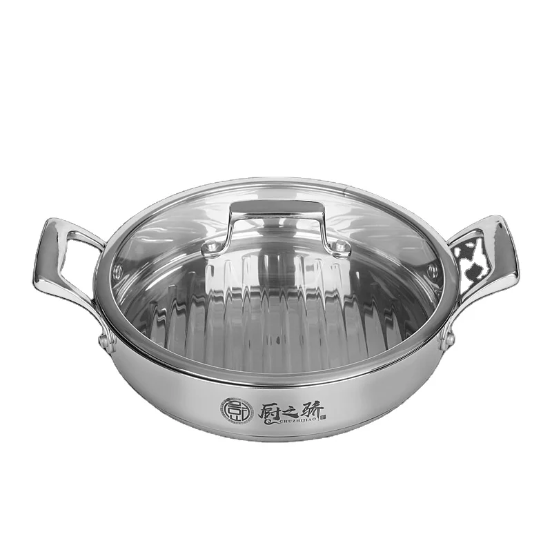 
3 layers steel Dutch Oven with double-hole glass cover With Free 5-piece nylon kitchenware set 