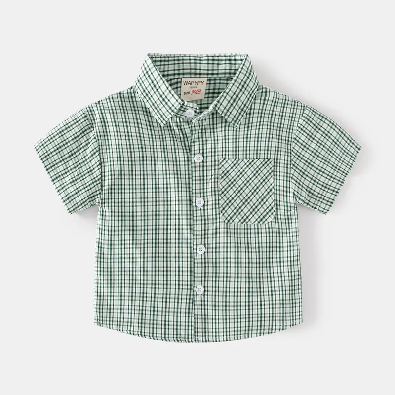 Children Kids Summer Clothing Short Sleeve Gingham Top Shirts Blouse For 3-7 Years boys plaid Shirts Blouse