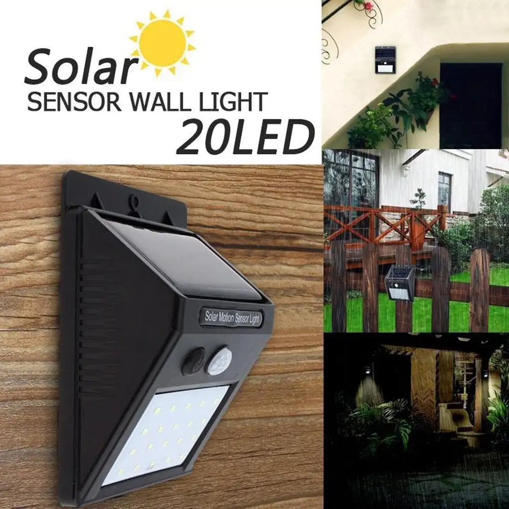20 Led Waterproof Solar-sensor motion-sensor Wall Light Outside Garden Street Lamp