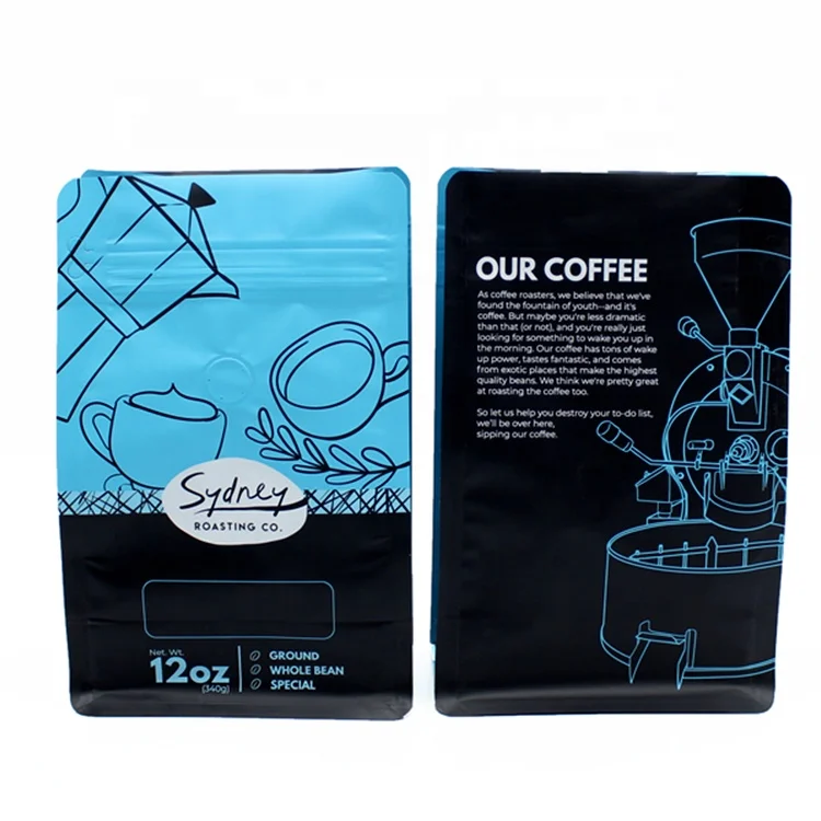 Low MOQ custom printed 250g foil coffee bags zip coffee bag with valve