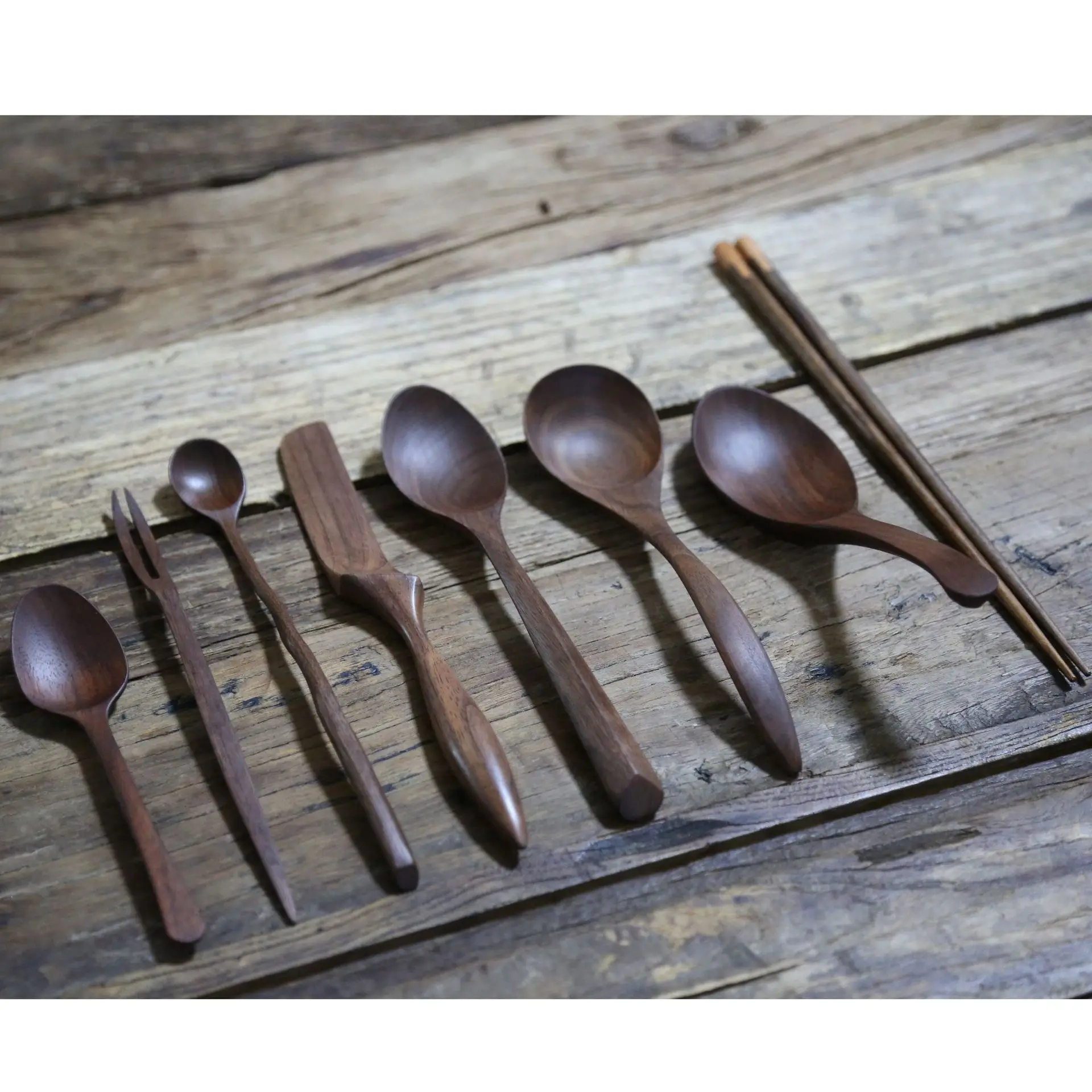 Hand made dinner flatware natural walnut wood chopsticks