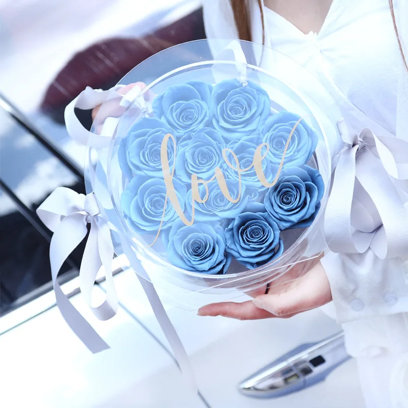 Luxury decoration flower transparent clear candied box eternal flower sugar bag preserved roses in acrylic box