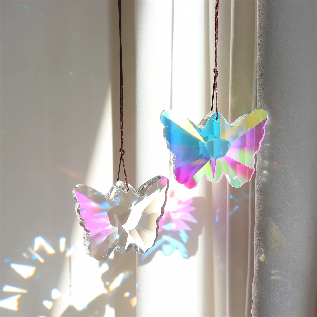 Natural Crystal Glass Butterfly Wind Chime Sun Catcher Window Art Hanging For Kids Home Decoration